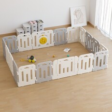 Duży plastikowy kojec dla niemowląt inSPORTline Klaudino 288x208x66 cm ∙ edukacyjny tor z autkami ∙ zamek bezpieczeństwa ∙ motyw chmurek