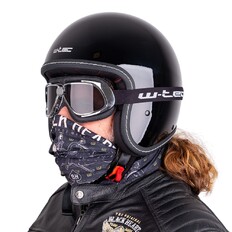 Kask motocyklowy na chopper W-TEC Badachos i gogle Atavist
