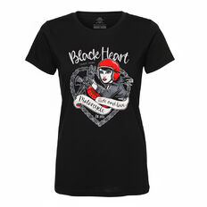 Koszulka damska Black Heart Bike Girl ∙ bawełna ∙ nadruk motocyklowy ∙ krótki rękaw ∙ okrągły dekolt