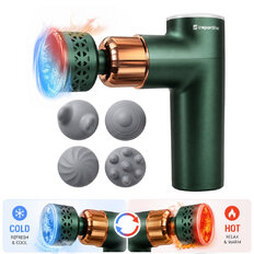 Pistolet do masażu z grzaniem i chłodzeniem inSPORTline ChillFrost ∙ 1800 mAh ∙ 1600-2800 obr./min ∙ 8 poziomów ∙ 4 głowice