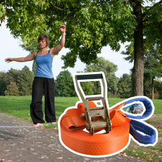 Lina do chodzenia slackline inSPORTline Ergo 15 m ∙ szer. 50 mm ∙ poliester PES ∙ nośność 200 kg ∙ z grzechotką i pierścieniem