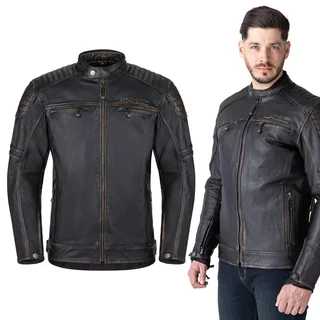 Skórzana kurtka motocyklowa W-TEC Mungelli EVO ∙ wyjmowane ochraniacze CE poziomu 2 ∙ odpinana ocieplana wkładka ∙ styl vintage - vintage czarno-brązowy