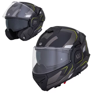 Kask motocyklowy szczękowy W-TEC Zoroz P/J ∙ wizjer pinlock ∙ osłona przeciwsłoneczna ∙ wentylacja - Matowy czarny-fluo żółty