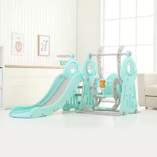 Zjeżdżalnia multifunkcyjna inSPORTline Swingslide 4w1 ∙ z huśtawką i koszem ∙ miś z muzyką ∙ regulowana wysokość ∙ max 40 kg ∙ HDPE ∙ bezpieczna - Zielony