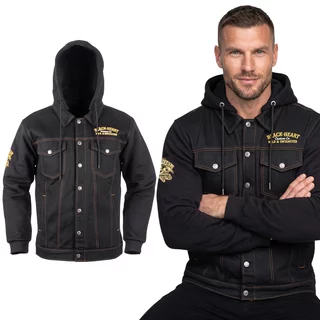 Kurtka motocyklowa W-TEC Black Heart Reeftor ∙ jeansowa ∙ kieszenie na ochraniacze pleców ∙ odpinany kaptur ∙ podszewka ∙ dresowe rękawy - Czarny