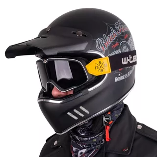 Kask motocyklowy W-TEC Black Heart Retron i gogle Dalhart - Gniewny Czarny