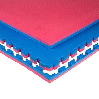 Mata puzzle fitness tatami na podłogę ochronna inSPORTline Malmeida 100x100x4 cm - czerwono-niebieski, wzór słomkowy