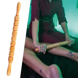 Drewniany wałek/roller do masażu inSPORTline Marlee 700 ∙ 9 małych rolek ∙ uchwyty ergonomiczne ∙ drenaż limfatyczny