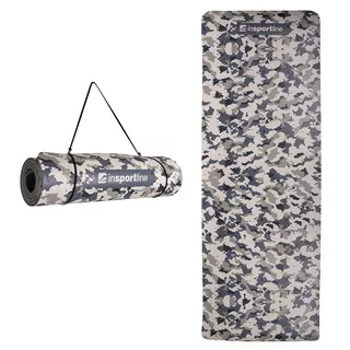 Mata fitness inSPORTline Camu 173×61×0,4 cm ∙ brązowy kamuflaż ∙ z TPE ∙ stabilna i miękka ∙ waga 520 g ∙ do jogi i pilatesu ∙ pasek