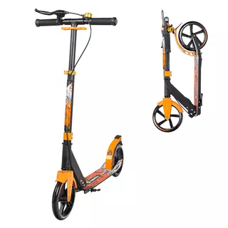 Hulajnoga składana inSPORTline Fricola · aluminiowa · koła 200 mm · waga 4,3 kg · nośność 100 kg · wys. 77-91 cm · hamulec ręczny/nożny - Czarny/pomarańczowy
