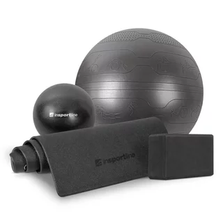 Zestaw do jogi inSPORTline Black ∙ mata z efektem pamięci 9 mm ∙ klocek EVA 118 g ∙ piłka do masażu z wypustkami ø65 cm ∙ mała ø25 cm