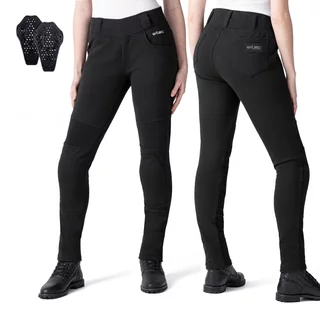 Legginsy motocyklowe damskie W-TEC Lukrecia Base ∙ dopasowany krój ∙ ochraniacze kolan CE poziom 2 ∙ wysoka talia ∙ elastyczne panele ∙ 4 kieszenie - Czarny