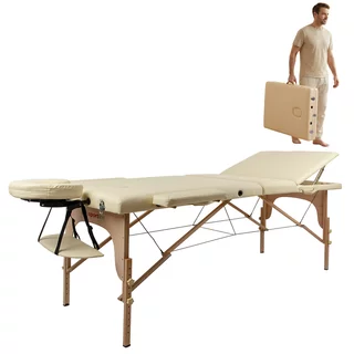 Stół do masażu inSPORTline Japane ∙ składany drewniany ∙ regulacja wysokości 60–85 cm ∙ nośność 250 kg - Kremowo-żółty