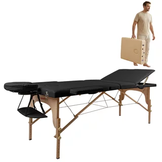 Stół do masażu inSPORTline Japane ∙ składany drewniany ∙ regulacja wysokości 60–85 cm ∙ nośność 250 kg - Czarny