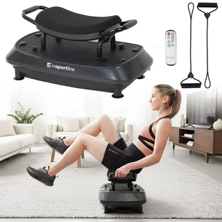 Dwupoziomowa platforma wibracyjna inSPORTline Duonique ∙ 3 wibracje ∙ 30 prędkości ∙ 6 programów ∙ pilot zdalnego sterowania ∙ nośność 100 kg ∙ ekspandery