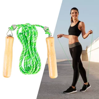 Skakanka drewniana inSPORTline Jumpwood ∙ ergonomiczne rączki ∙ obrotowe łożyska ∙ linka syntetyczna ∙ lekka 130 g
