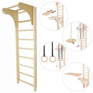 Drabinka gimnastyczna inSPORTline Steadyline 250×90 cm ∙ 9 szczebli bukowych ∙ nośność 130 kg ∙ drewno świerkowe ∙ drążek ∙ poręcze