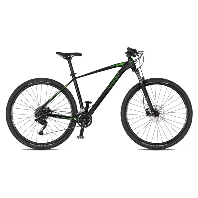 Rower górski 4EVER FRONTBEE 29'' ∙ widelec amortyzowany SR Suntour z blokadą ∙ hamulce tarczowe Shimano ∙ 18 biegów ∙ waga 14 kg - mglisty/srebrny - perłowy czarny/zielony