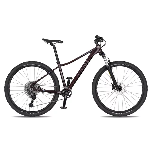 Damski rower górski 4EVER Frontbee Lady ∙ 11 biegów ∙ amortyzowany widelec ∙ hydrauliczne hamulce tarczowe Shimano ∙ waga 13,5 kg - ciemne wino/srebro - ciemne wino/srebro