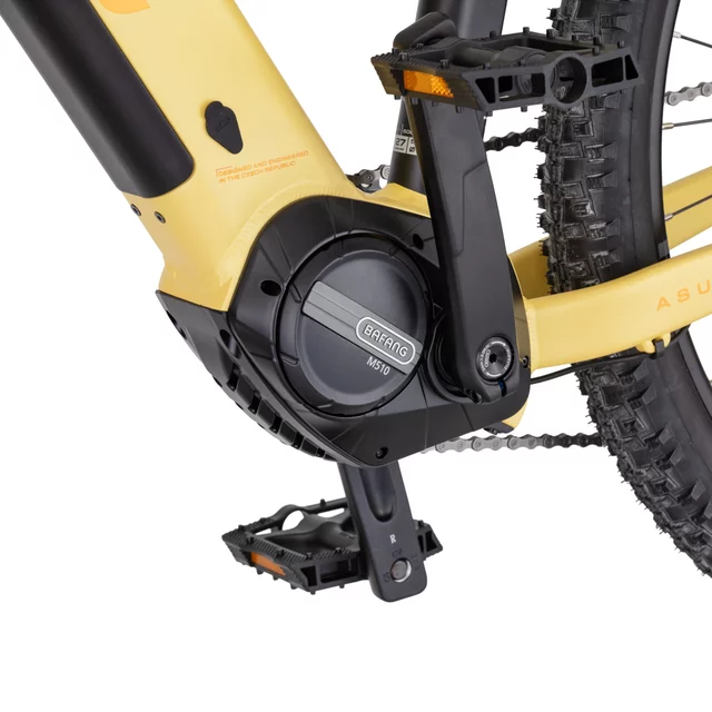 Damski górski rower elektryczny inSPORTline ISL Asuki EVO 835 Wh 27,5" - model 2026 ∙ nośność 140 kg ∙ silnik bafang 95 nm ∙ sztyca teleskopowa - Żółty promień słońca