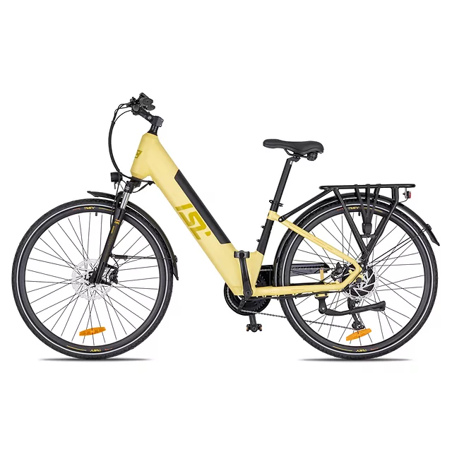 Miejski rower elektryczny inSPORTline ISL Eclion 648 Wh 28" - model 2026 ∙ bateria 648 Wh ∙ zasięg do 120 km ∙ amortyzowany widelec ∙ nośność 120 kg - Żółty promień słońca