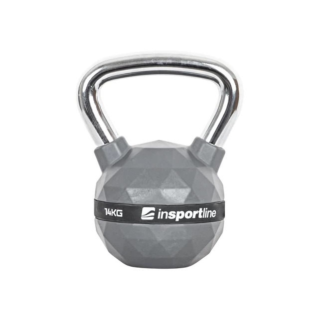 Hantle gumowane inSPORTline Ketlebel PU 2-20 kg ∙ powłoka poliuretanowa ∙ chromowany uchwyt ∙ płaska podstawa