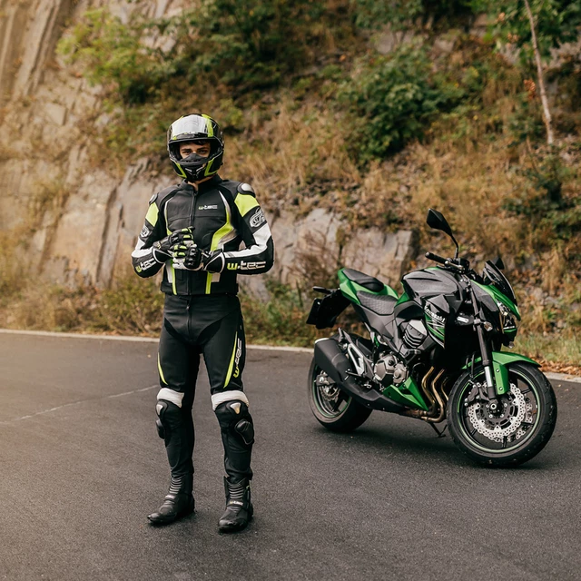 Męska skórzana kurtka motocyklowa W-TEC Velocity - Czarny-fluo