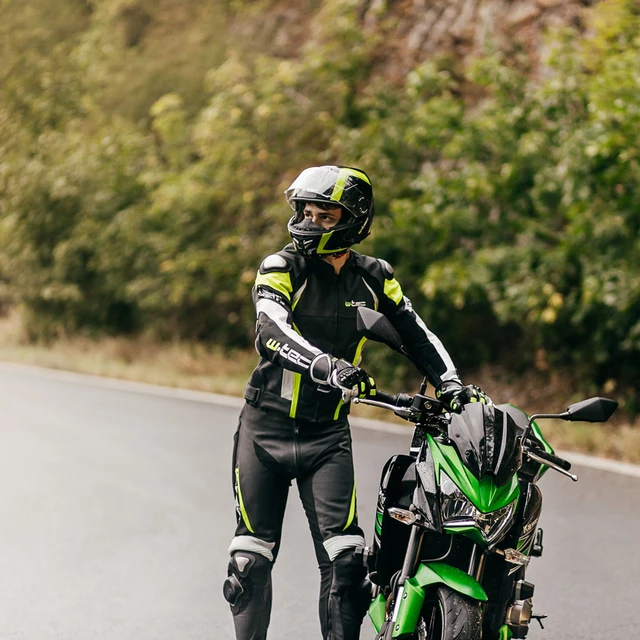 Męska skórzana kurtka motocyklowa W-TEC Velocity - Czarny-fluo