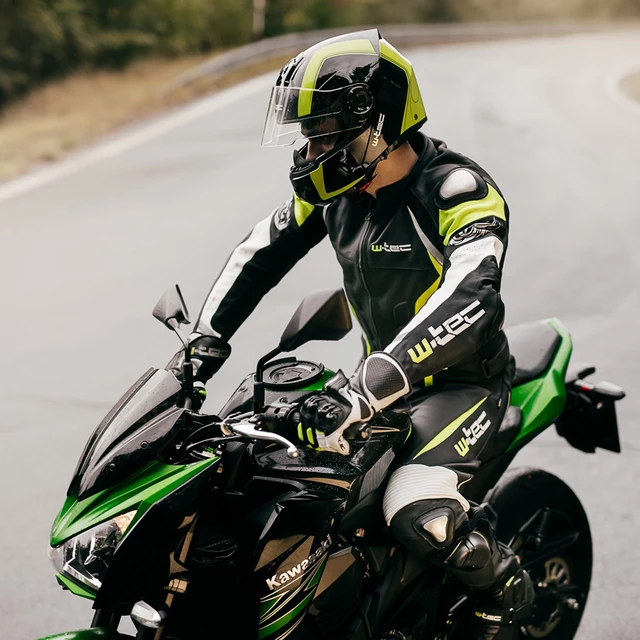 Męska skórzana kurtka motocyklowa W-TEC Velocity - Czarny-fluo