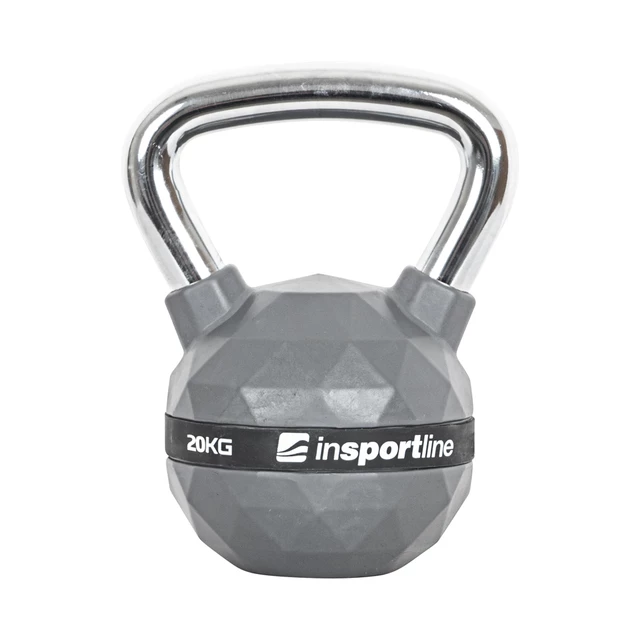 Hantle gumowane inSPORTline Ketlebel PU 2-20 kg ∙ powłoka poliuretanowa ∙ chromowany uchwyt ∙ płaska podstawa