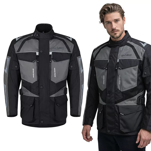 Męska kurtka motocyklowa W-TEC Burdys Evo - Czarno-szaro-czerwony - Czarno-szary