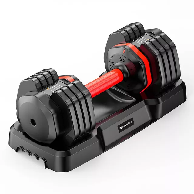 Hantla regulowana inSPORTline DuraBell® ∙ 6,5-24,5 kg ∙ antypoślizgowy uchwyt ∙ stojak w zestawie ∙ szybka regulacja