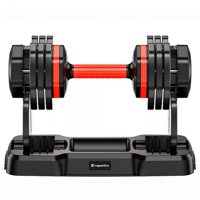 Hantla regulowana inSPORTline DuraBell® ∙ 6,5-24,5 kg ∙ antypoślizgowy uchwyt ∙ stojak w zestawie ∙ szybka regulacja