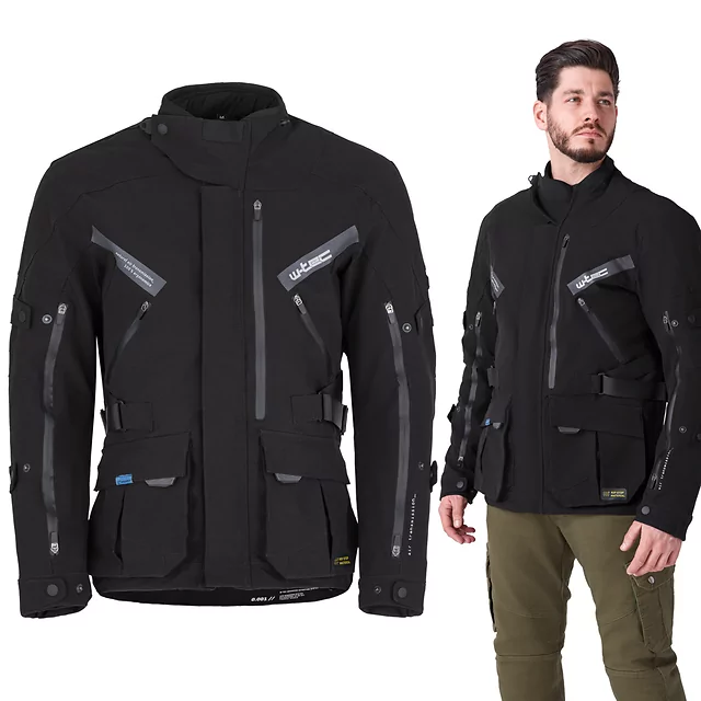 Męska kurtka motocyklowa W-TEC Nykolas ∙ 100% wodoodporna ∙ wyjmowana podpinka termiczna - Czarny