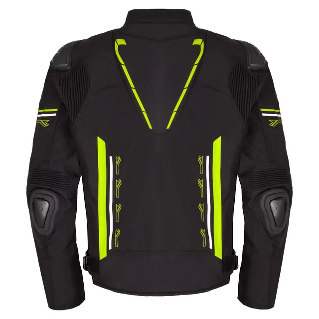 Męska kurtka motocyklowa W-TEC Tonkawo ∙ wypinana podpinka ∙ ochraniacze CE ∙ slidery karbonowe ∙ garb aerodynamiczny ∙ wodoodporna - Czarny-fluo