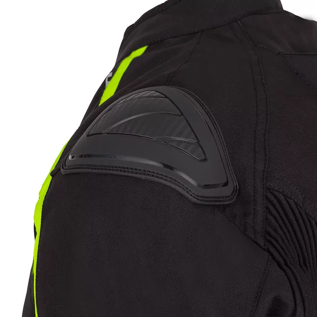 Męska kurtka motocyklowa W-TEC Tonkawo ∙ wypinana podpinka ∙ ochraniacze CE ∙ slidery karbonowe ∙ garb aerodynamiczny ∙ wodoodporna - Czarny-fluo