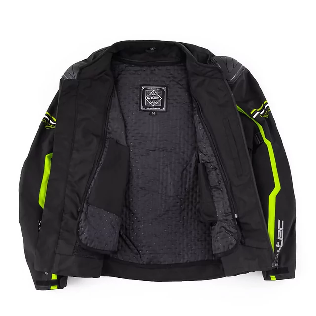 Męska kurtka motocyklowa W-TEC Tonkawo ∙ wypinana podpinka ∙ ochraniacze CE ∙ slidery karbonowe ∙ garb aerodynamiczny ∙ wodoodporna - Czarny-fluo