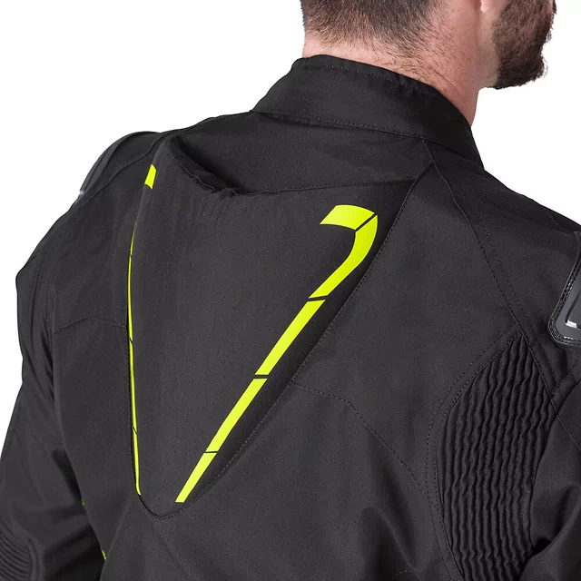 Męska kurtka motocyklowa W-TEC Tonkawo ∙ wypinana podpinka ∙ ochraniacze CE ∙ slidery karbonowe ∙ garb aerodynamiczny ∙ wodoodporna - Czarny-fluo