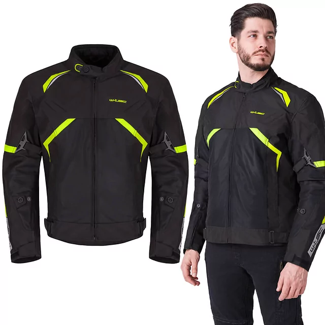Kurtka motocyklowa W-TEC Timuco ∙ protektory CE level 2 ∙ wodoodporna membrana ∙ wentylacja ∙ odblaski ∙ podszewka mesh - Czarny-fluo - Czarny-fluo