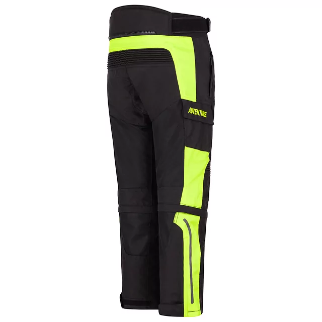 Regulowane dziecięce spodnie motocyklowe W-TEC Pinapoco ∙ ochraniacze kolan EN 1621-1 ∙ wentylacja mesh∙ odblaski ∙ zamek do kurtki - Czarny-fluo