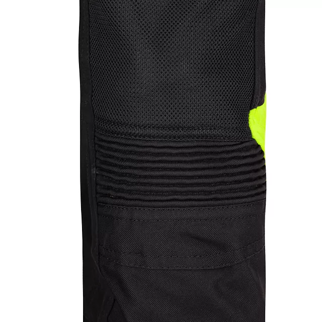 Regulowane dziecięce spodnie motocyklowe W-TEC Pinapoco ∙ ochraniacze kolan EN 1621-1 ∙ wentylacja mesh∙ odblaski ∙ zamek do kurtki - Czarny-fluo