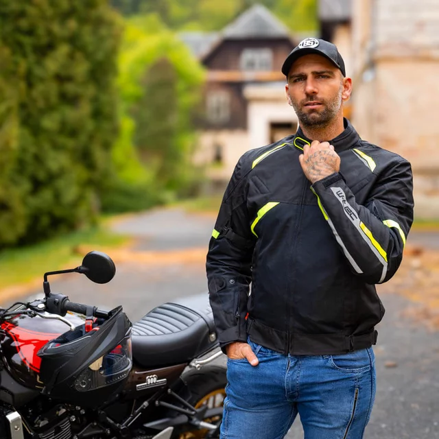 Kurtka motocyklowa W-TEC Timuco ∙ protektory CE level 2 ∙ wodoodporna membrana ∙ wentylacja ∙ odblaski ∙ podszewka mesh - Czarny-fluo