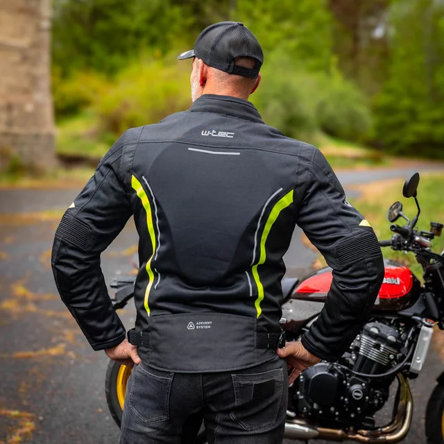 Letnia męska kurtka motocyklowa W-TEC Mirelio ∙ wentylacja AirVent ∙ ochraniacze CE ∙ membrana wodoodporna - Czarny-fluo