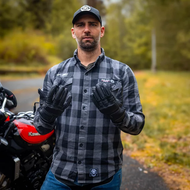Rękawice motocyklowe W-TEC Gabello ∙ skórzane ∙ piankowe panele ochronne ∙ wentylacja ∙ zapięcie na rzep - Czarny