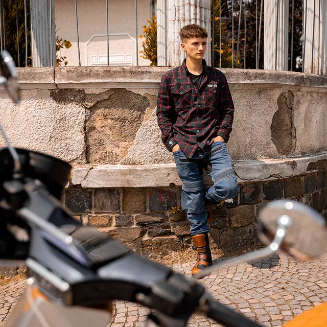 Koszula flanelowa męska motocyklowa W-TEC Black Heart Respector II - Czerwono-czarny