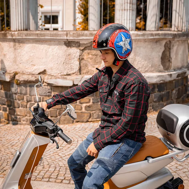 Koszula flanelowa męska motocyklowa W-TEC Black Heart Respector II - Czerwono-czarny