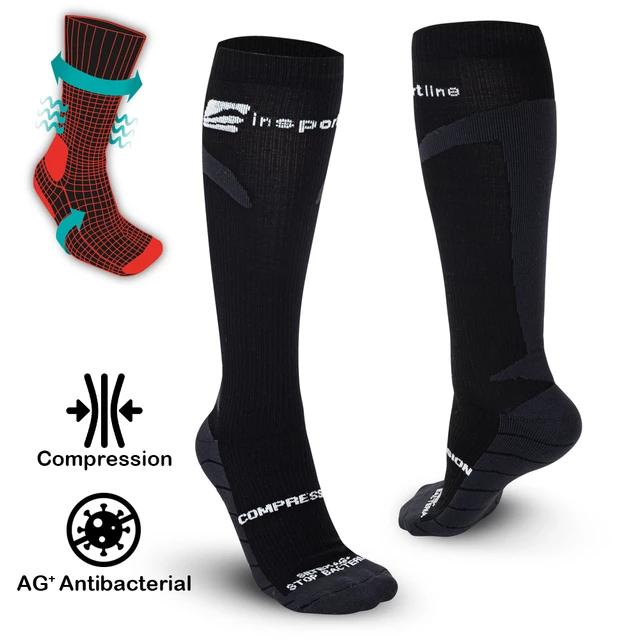 Podkolanówki kompresyjne inSPORTline Compleano AG+ ∙ antybakteryjne ∙ Siltex AG+ ∙ lekki ucisk ∙ czarne
