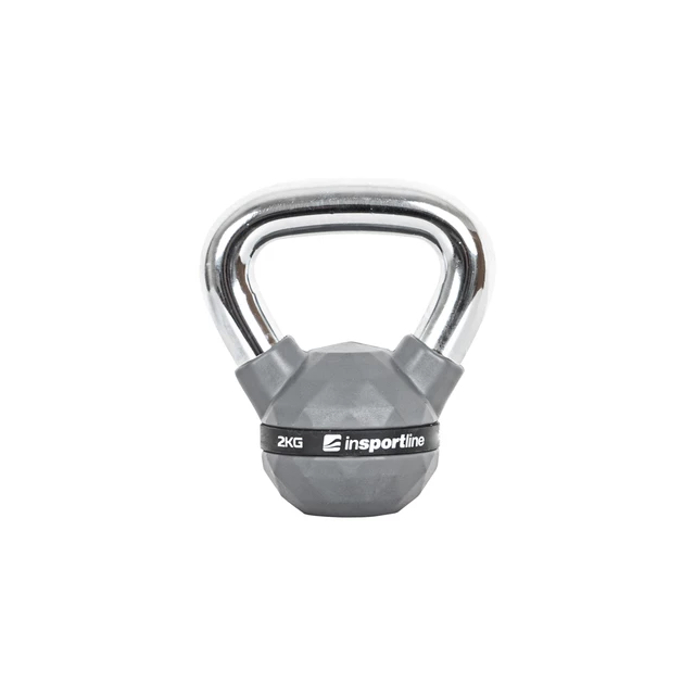 Hantle gumowane inSPORTline Ketlebel PU 2-20 kg ∙ powłoka poliuretanowa ∙ chromowany uchwyt ∙ płaska podstawa