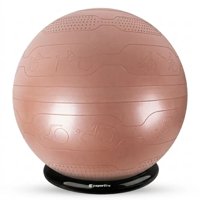 Piłka gimnastyczna inSPORTline Stretch Ball 65 cm ∙ z podstawą BallBase ∙ wypustki masujące ∙ nośność 200 kg ∙ piktogramy ćwiczeń - Czarny - mus mokka