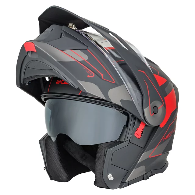 Kask motocyklowy szczękowy 3w1 W-TEC Neovu Graphic ∙ blenda przeciwsłoneczna ∙ demontowalny daszek - Czarny-fluo